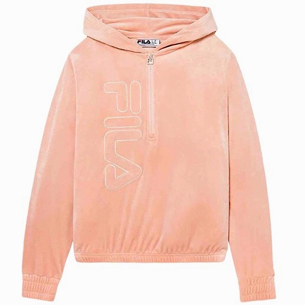 Fila Size XL  blush Pink Half Zip Long Sleeve Velour Hoodie Sweater